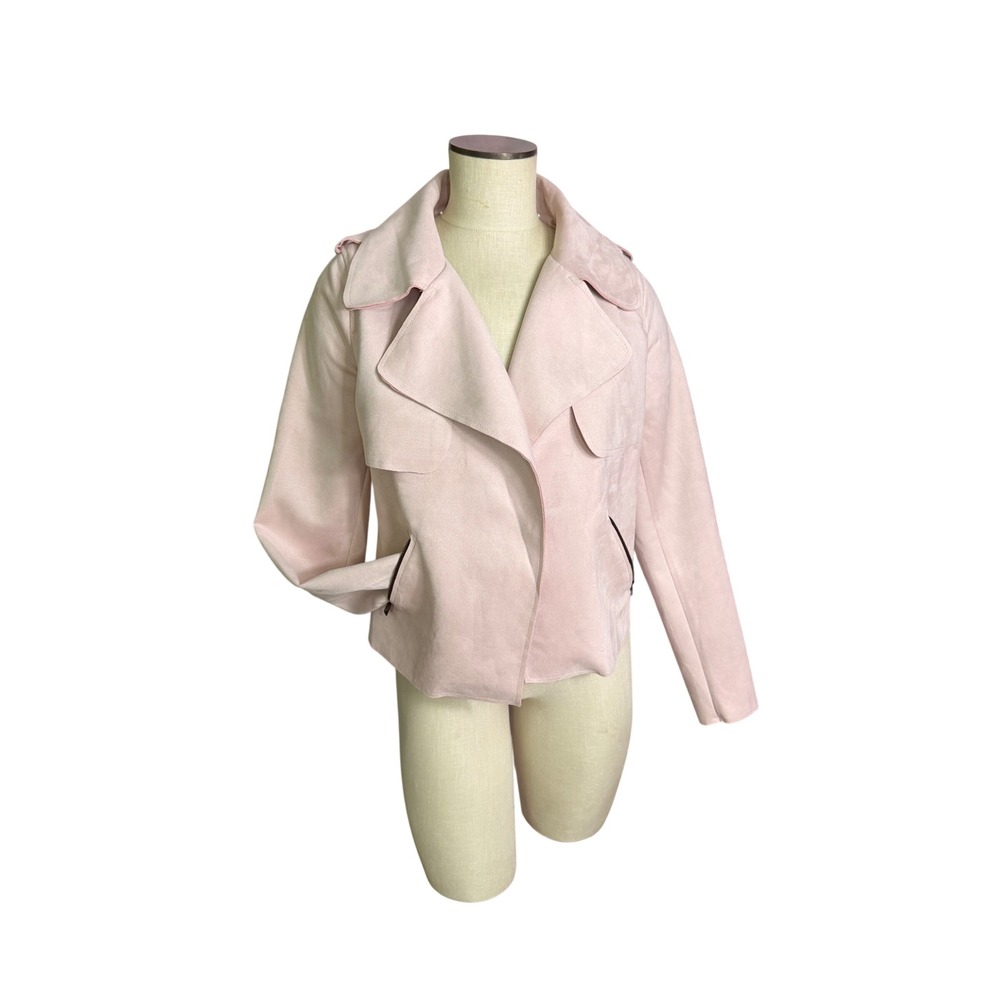 KUT from the Kloth Moto Jacket Medium Pink Faux Suede Drape Front KJ37101